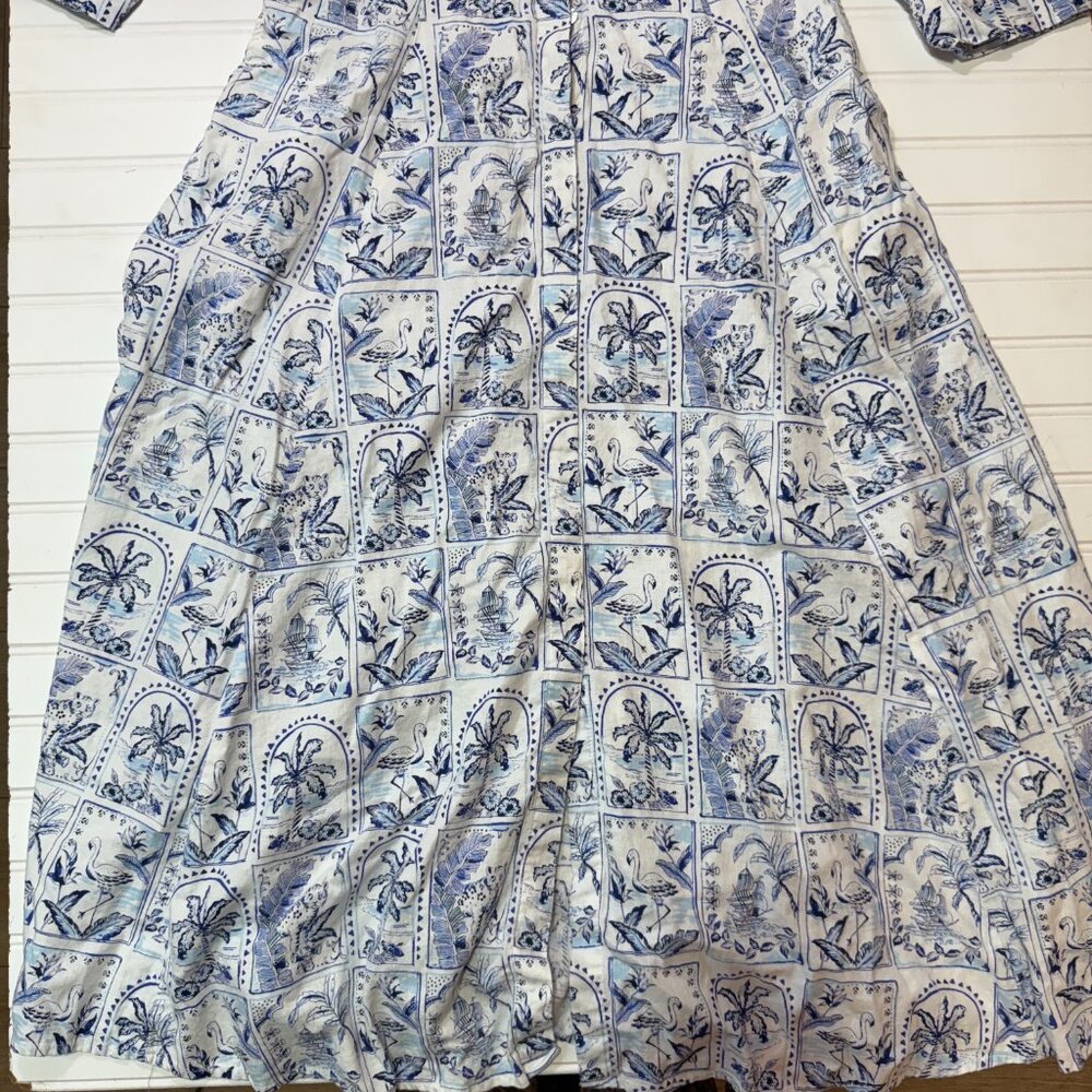 C&C California Linen Tropical Print Midi Shirt Dress Nordstrom Size Large - Picture 4 of 8